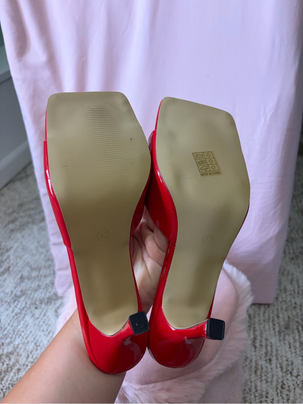 NWOT Red Patent Square-Toe Slide Heels - Women size 42 - Picture 3 of 6